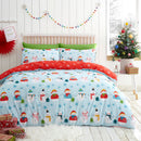 Fusion Christmas Snowman Duvet Cover Set In Duck Egg Blue/Red Reversible