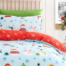 Fusion Christmas Snowman Duvet Cover Set In Duck Egg Blue/Red Reversible