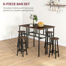 HOMCOM 6-Piece Industrial Bar Table Set, 2 Kitchen Tables With 4 Stools, Brown