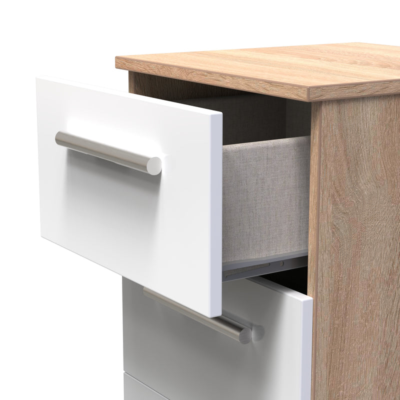 Copenhagen Ready Assembled Bedside Table with 3 Drawers  - White Gloss & Bardolino Oak