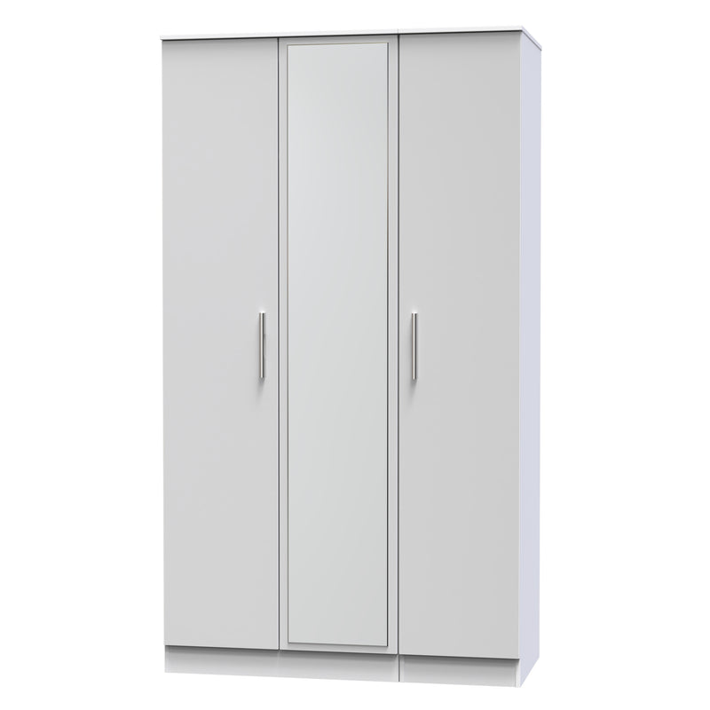 Copenhagen Ready Assembled Wardrobe with Triple Mirror - Grey Matt & White