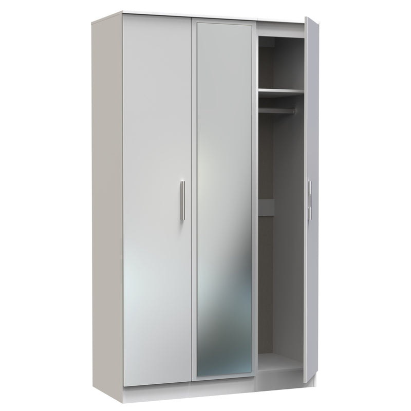 Copenhagen Ready Assembled Wardrobe with Triple Mirror - Grey Matt & White