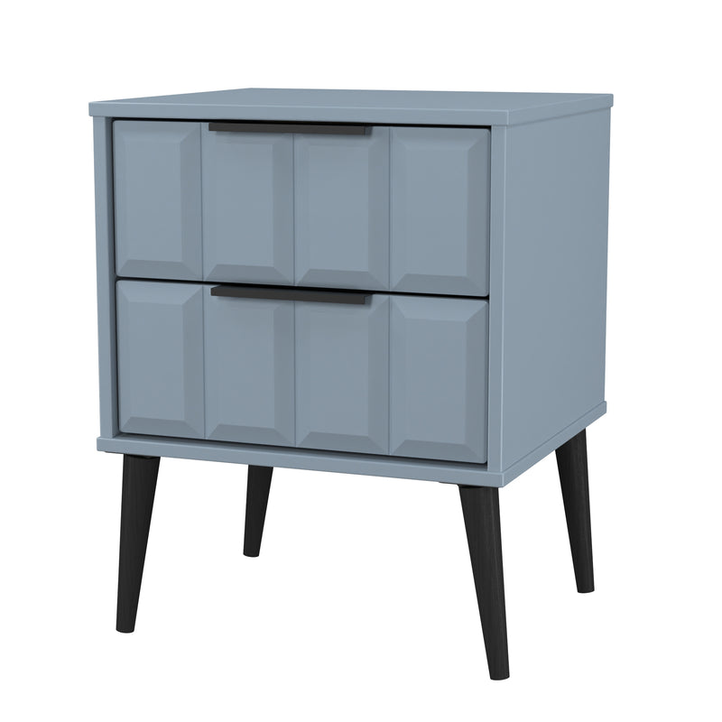 Bremen Ready Assembled 2 Drawer Bedside Cabinet in Denim Blue