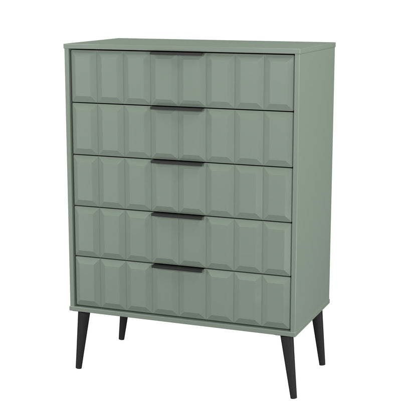 Bremen Ready Assembled 5 Drawer Chest in Reed Green