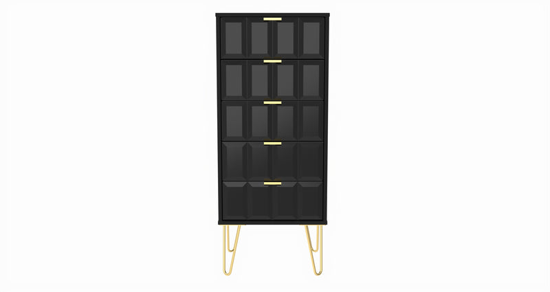 Hanover Ready Assembled 5 Drawer Tallboy in Deep Black & Black Matt