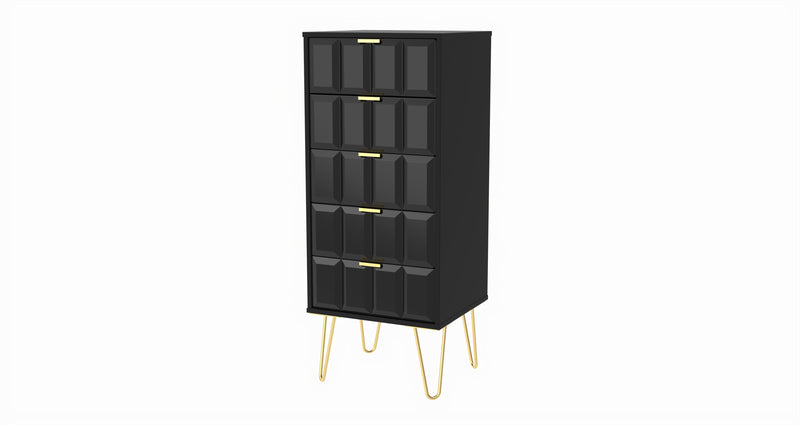 Hanover Ready Assembled 5 Drawer Tallboy in Deep Black & Black Matt