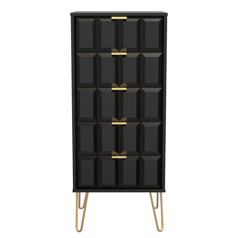 Hanover Ready Assembled 5 Drawer Tallboy in Deep Black & Black Matt