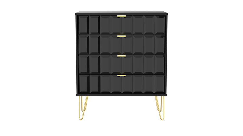 Hanover Ready Assembled 2 Drawer Bedside Cabinet in Deep Black & Black Matt