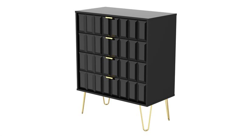 Hanover Ready Assembled 2 Drawer Bedside Cabinet in Deep Black & Black Matt