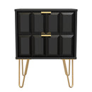 Hanover Ready Assembled 2 Drawer Bedside Cabinet in Deep Black & Black Matt