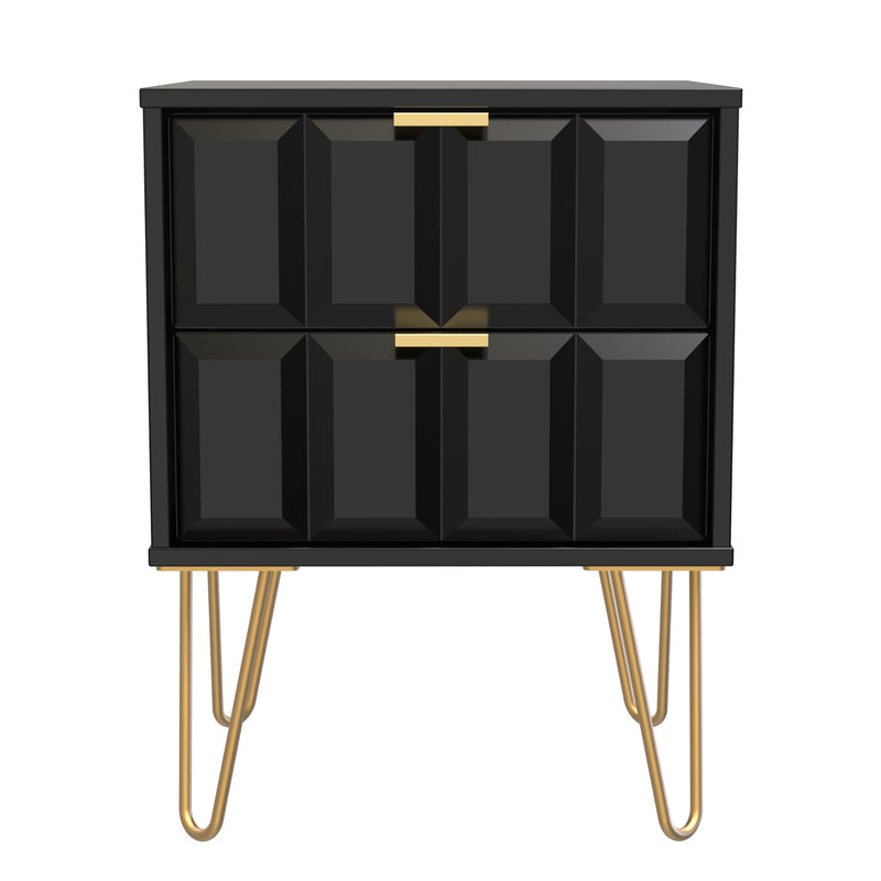 Hanover Ready Assembled 2 Drawer Bedside Cabinet in Deep Black & Black Matt