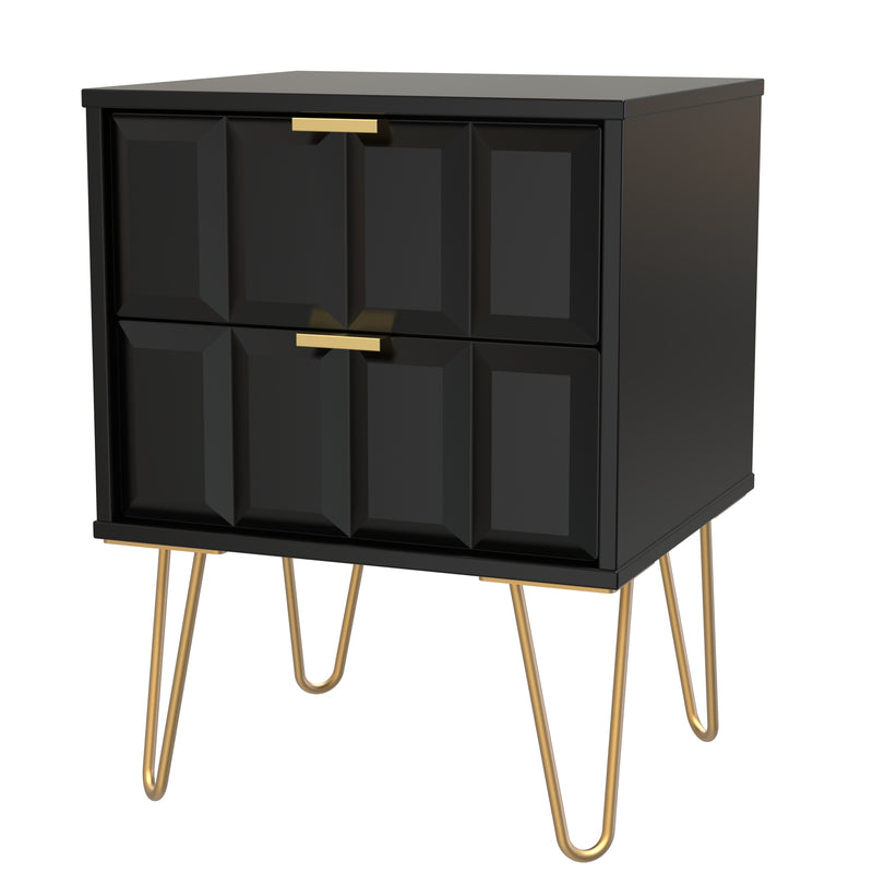 Hanover Ready Assembled 2 Drawer Bedside Cabinet in Deep Black & Black Matt