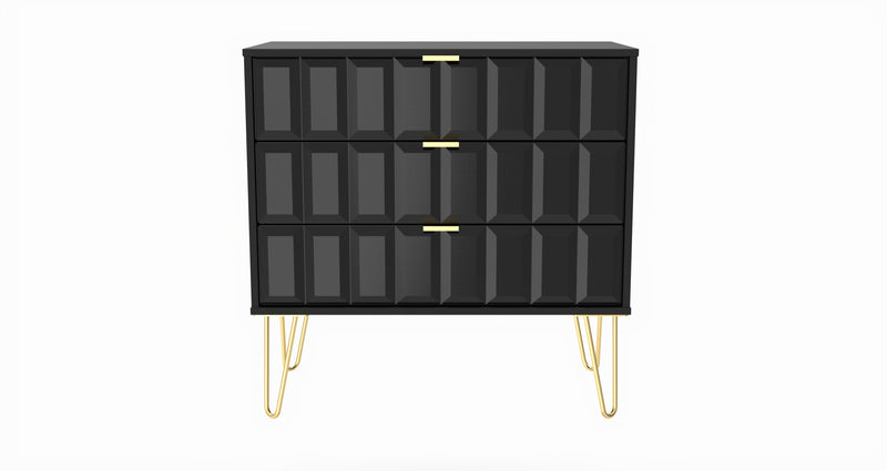 Hanover Ready Assembled 3 Drawer Chest in Deep Black & Black Matt