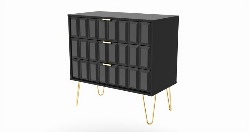 Hanover Ready Assembled 3 Drawer Chest in Deep Black & Black Matt