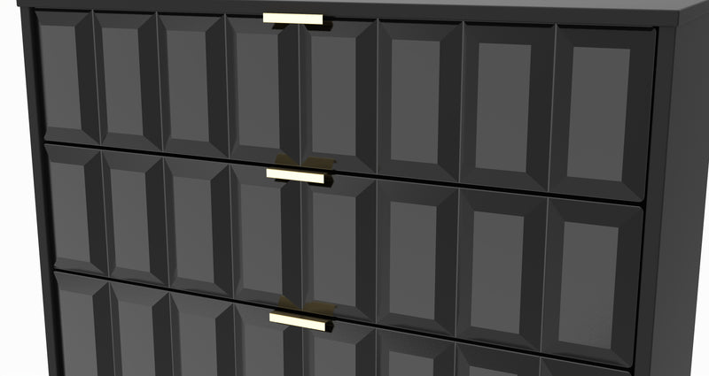 Hanover Ready Assembled 3 Drawer Chest in Deep Black & Black Matt