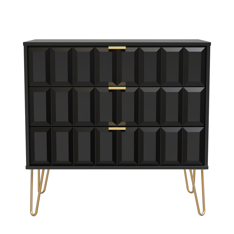 Hanover Ready Assembled 3 Drawer Chest in Deep Black & Black Matt