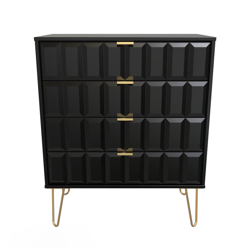 Hanover Ready Assembled 4 Drawer Chest in Deep Black & Black Matt