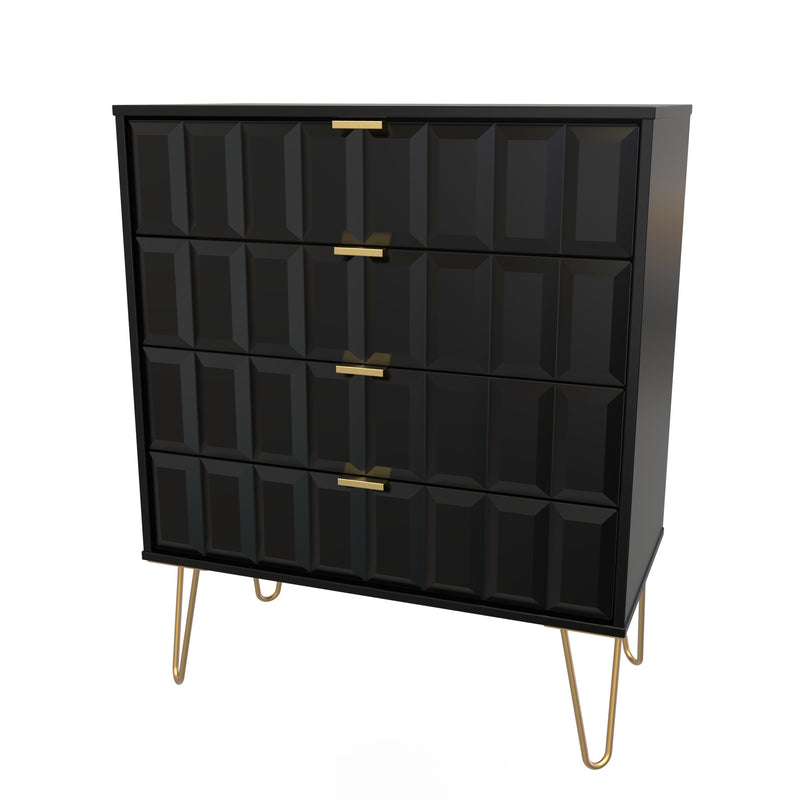 Hanover Ready Assembled 4 Drawer Chest in Deep Black & Black Matt