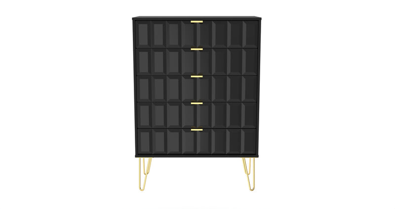 Hanover Ready Assembled 5 Drawer Chest in Deep Black & Black Matt