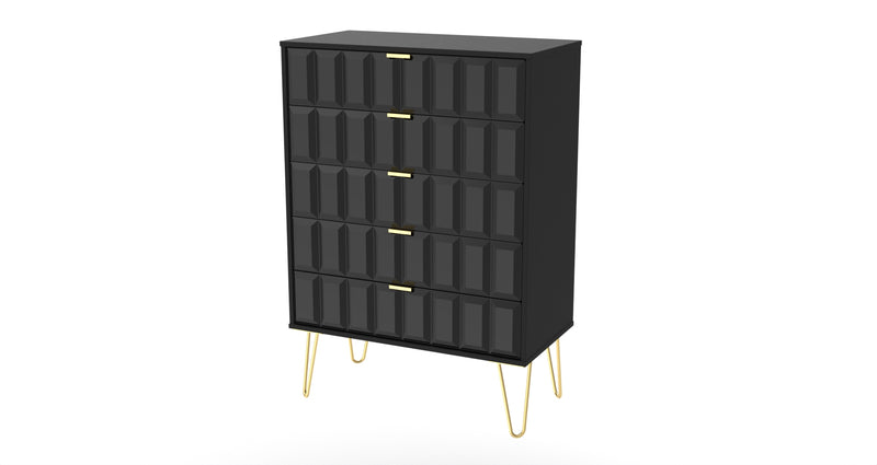 Hanover Ready Assembled 5 Drawer Chest in Deep Black & Black Matt