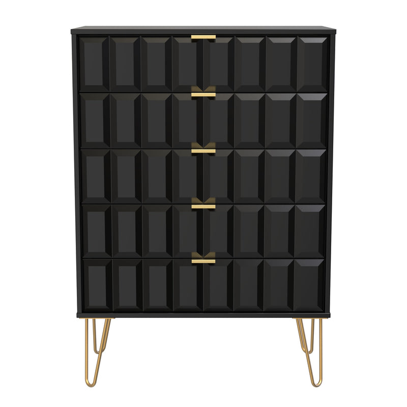 Hanover Ready Assembled 5 Drawer Chest in Deep Black & Black Matt