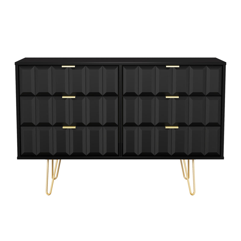 Hanover Ready Assembled 6 Drawer Wide Chest in Deep Black & Black Matt