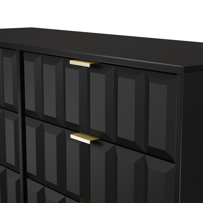 Hanover Ready Assembled 6 Drawer Wide Chest in Deep Black & Black Matt