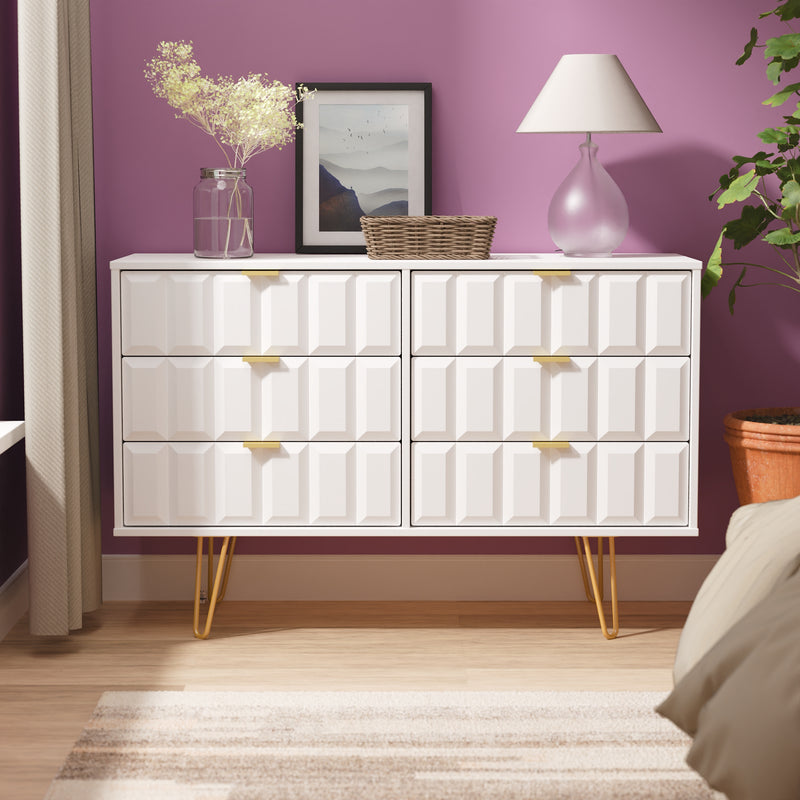 Hanover Ready Assembled 6 Drawer Wide Chest in White Matt