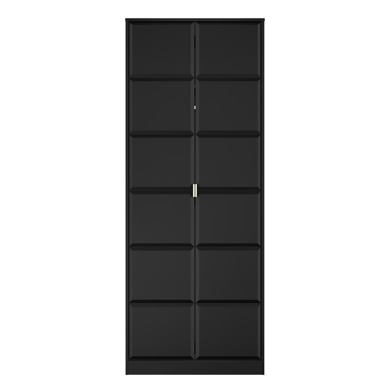 Hanover Ready Assembled 2 Door Wardrobe In Deep Black & Black Matt