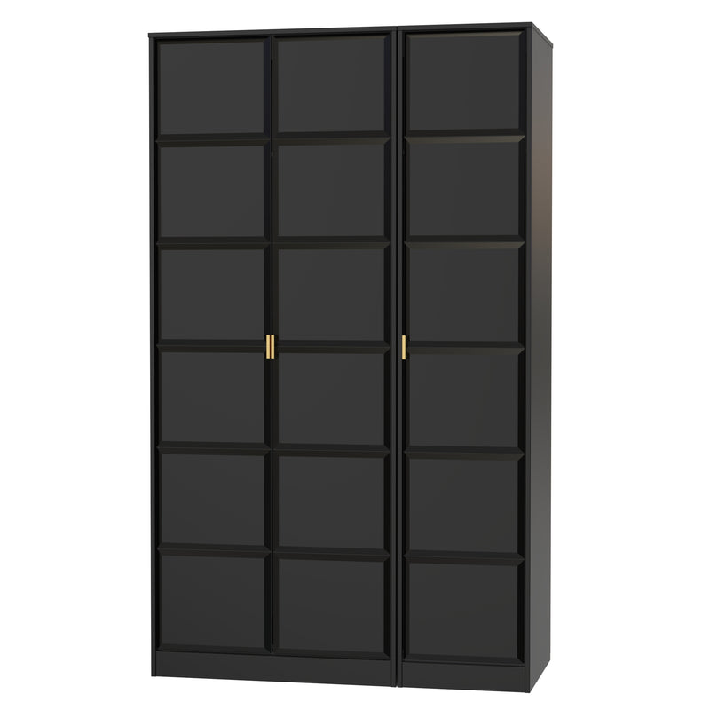 Hanover Ready Assembled 3 Door Wardrobe in Deep Black & Black Matt