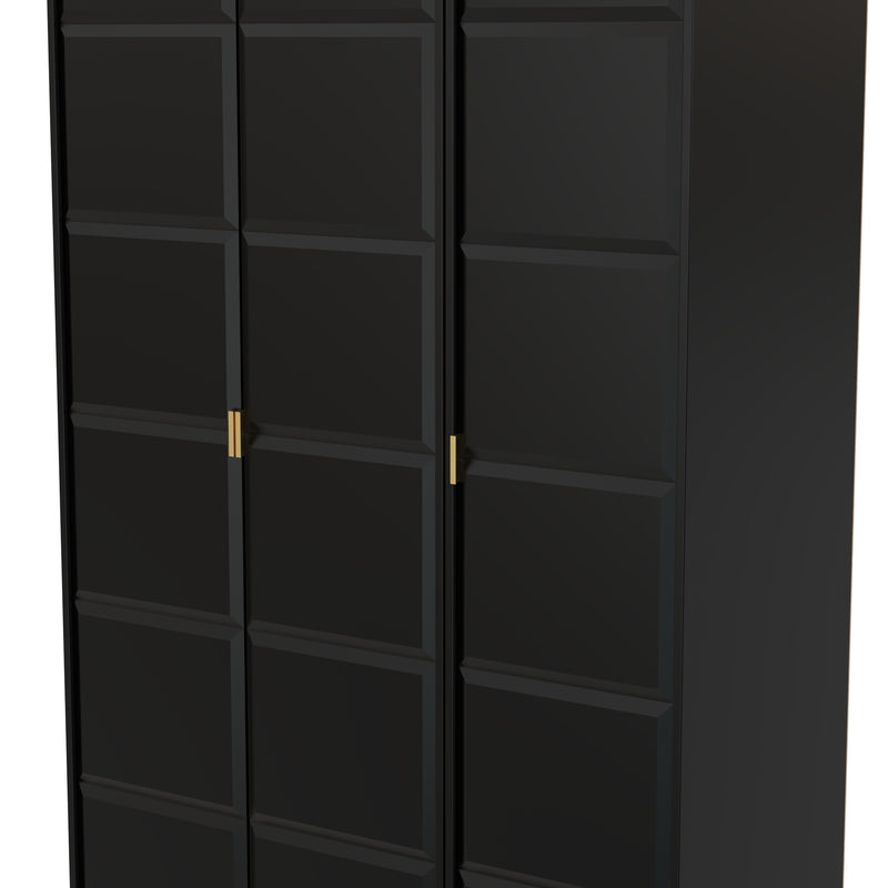 Hanover Ready Assembled 3 Door Wardrobe in Deep Black & Black Matt