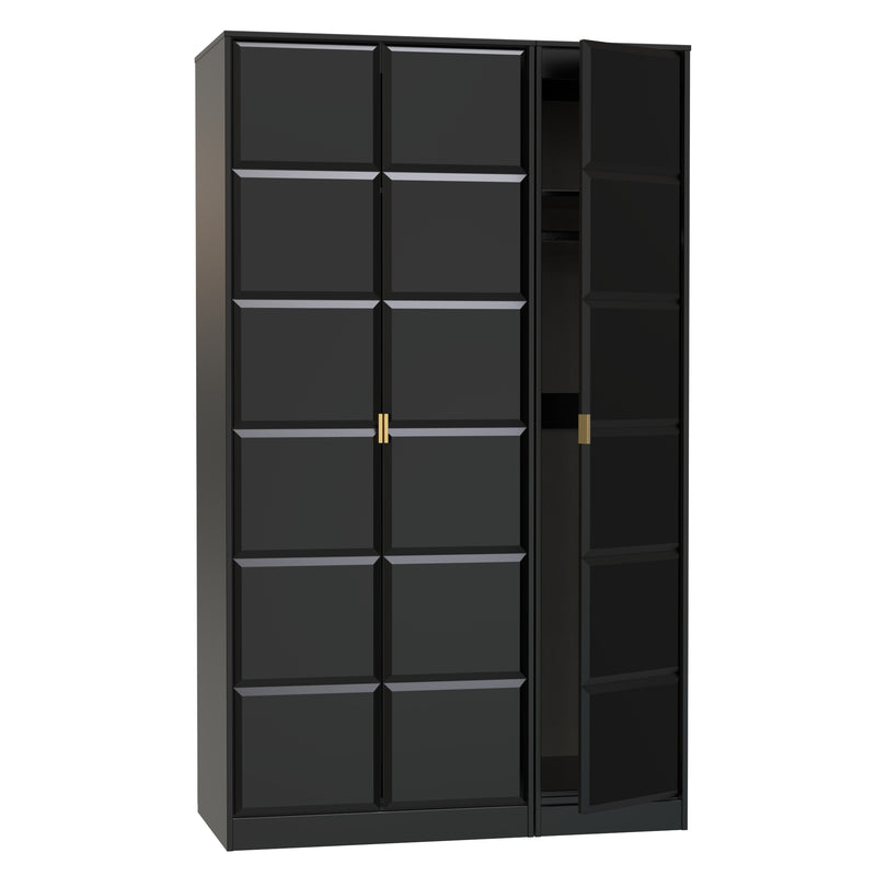 Hanover Ready Assembled 3 Door Wardrobe in Deep Black & Black Matt