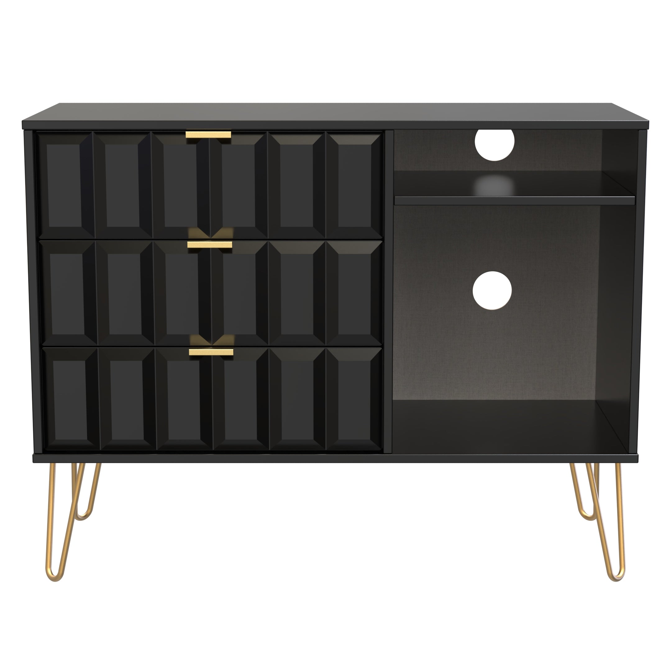 Hanover Ready Assembled 3 Drawer TV Unit in Deep Black & Black Matt