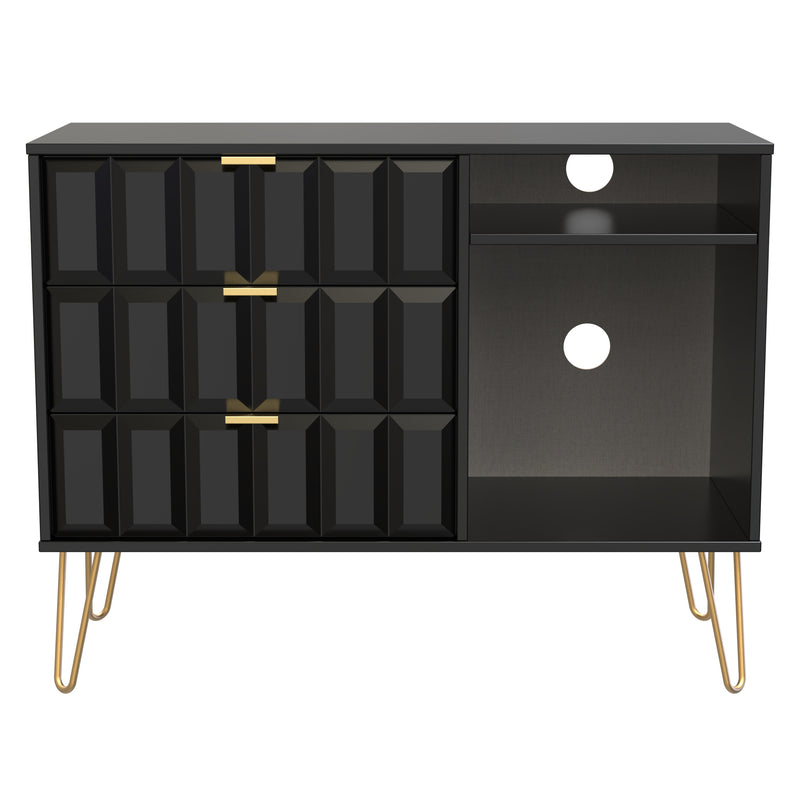 Hanover Ready Assembled 3 Drawer TV Unit in Deep Black & Black Matt