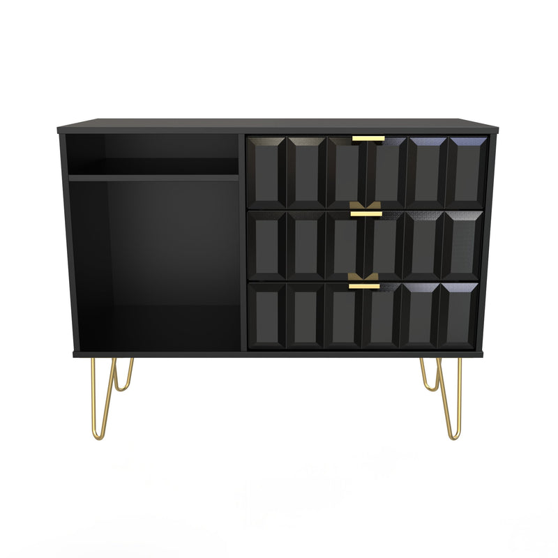 Hanover Ready Assembled 3 Drawer TV Unit in Deep Black & Black Matt