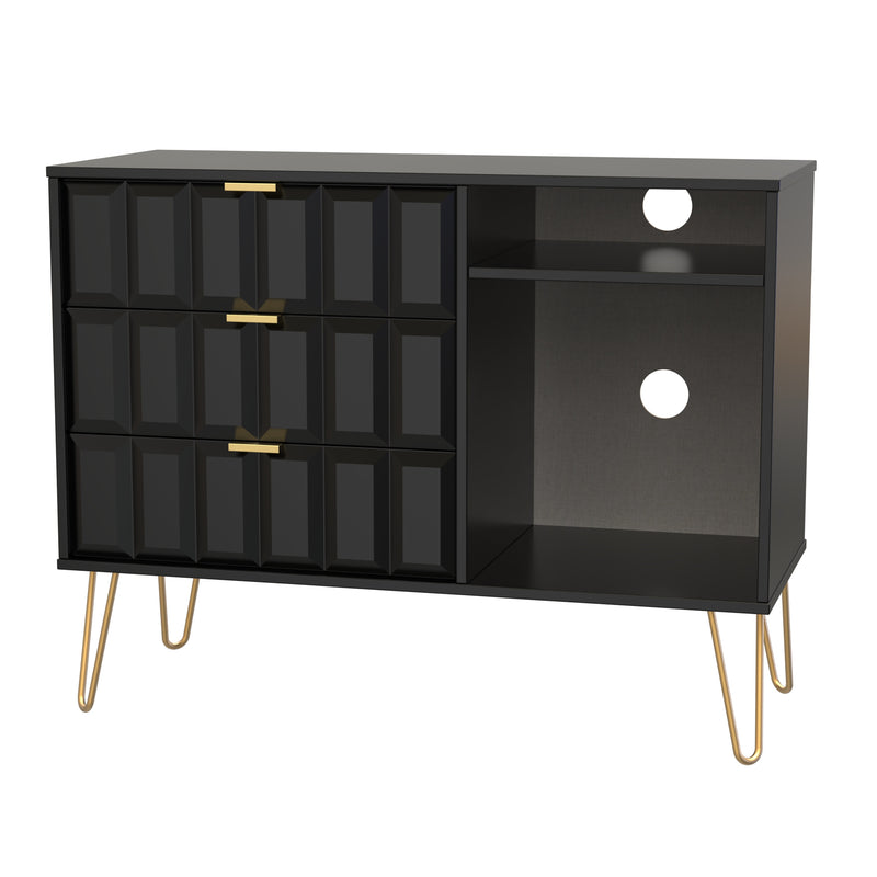Hanover Ready Assembled 3 Drawer TV Unit in Deep Black & Black Matt
