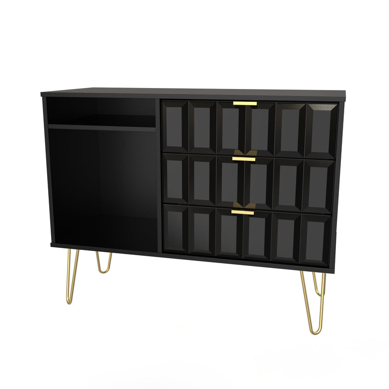Hanover Ready Assembled 3 Drawer TV Unit in Deep Black & Black Matt
