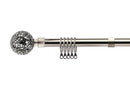 Cut Glass - Brushed Silver Extendable Curtain Pole with Rings and Pair of End Finials
