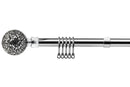 Cut Glass - Chrome Extendable Curtain Pole with Rings and Pair of End Finials