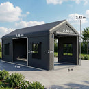 Outsunny 3 x 6 m Heavy Duty Carport, Portable Garage with 3 Doors, Dark Grey