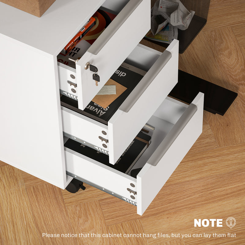 HOMCOM Modern 3-Drawer Locking File Cabinet Mobile Filing Cabinet