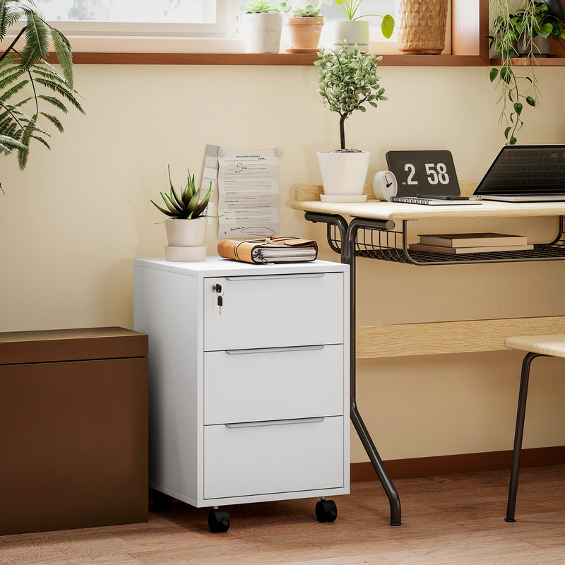 HOMCOM Modern 3-Drawer Locking File Cabinet Mobile Filing Cabinet