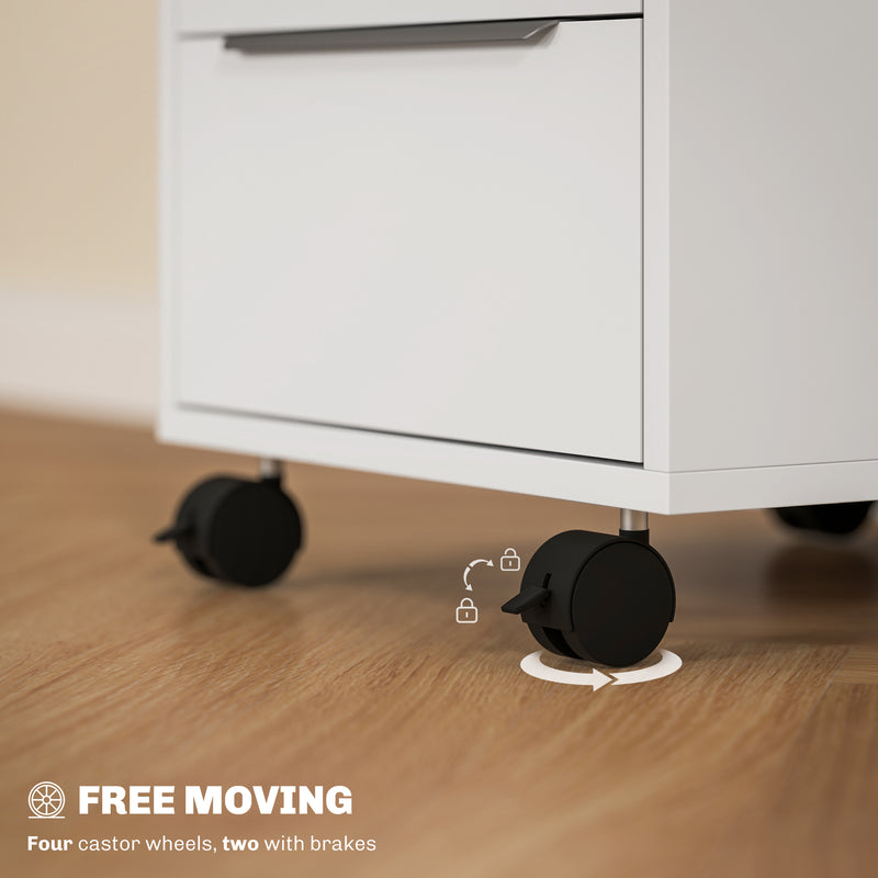 HOMCOM Modern 3-Drawer Locking File Cabinet Mobile Filing Cabinet
