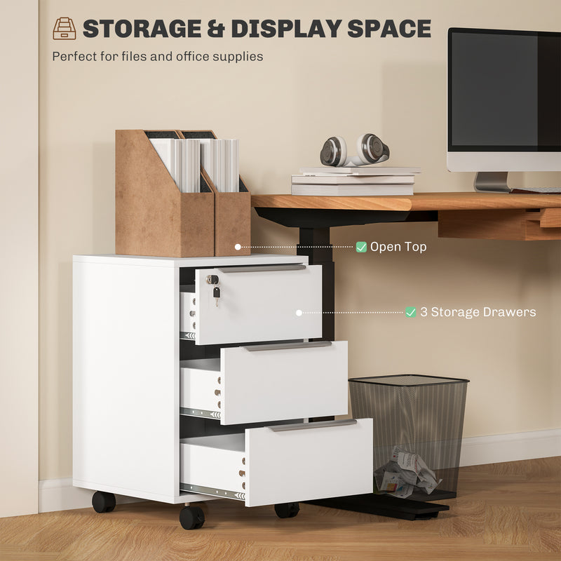 HOMCOM Modern 3-Drawer Locking File Cabinet Mobile Filing Cabinet