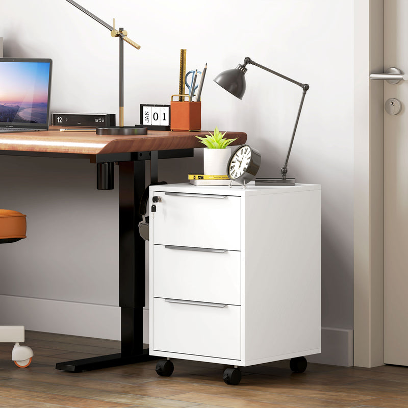 HOMCOM Modern 3-Drawer Locking File Cabinet Mobile Filing Cabinet