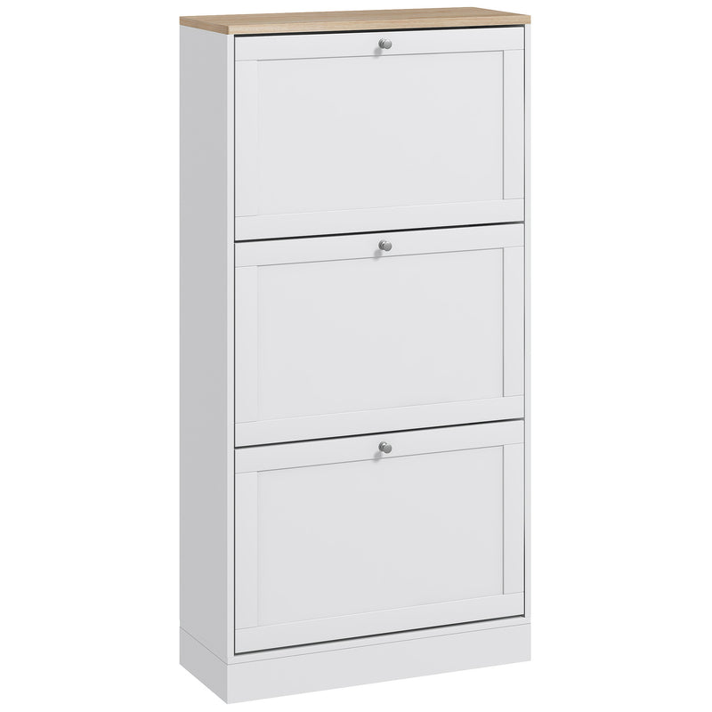 HOMCOM Narrow Shoe Cabinet with 3 Flip Drawers for 18 Pairs of Shoes White