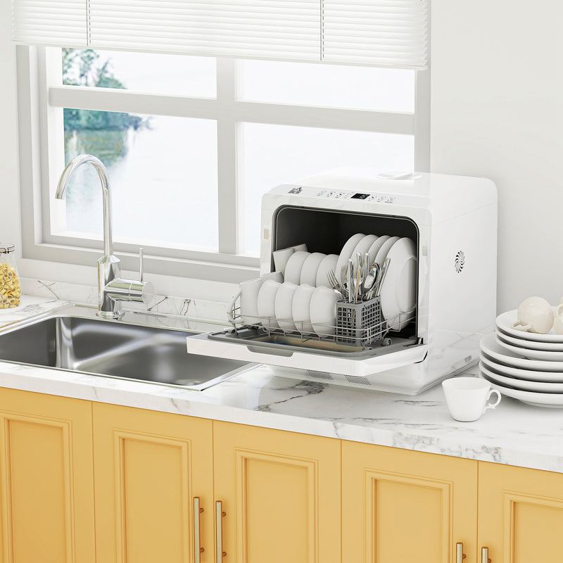 HOMCOM Worktop Dishwasher w/ 4 Place Settings 6 Programs, White