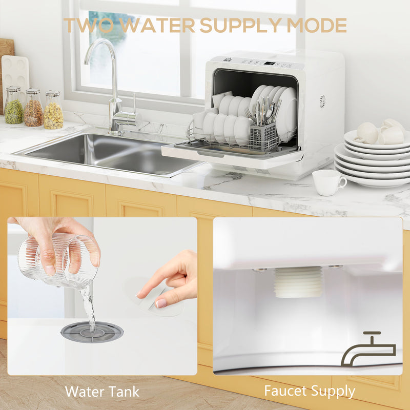 HOMCOM Worktop Dishwasher w/ 4 Place Settings 6 Programs, White