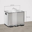 HOMCOM 3 x 20L Triple Kitchen Bin Pedal Bin for Recycling and Waste