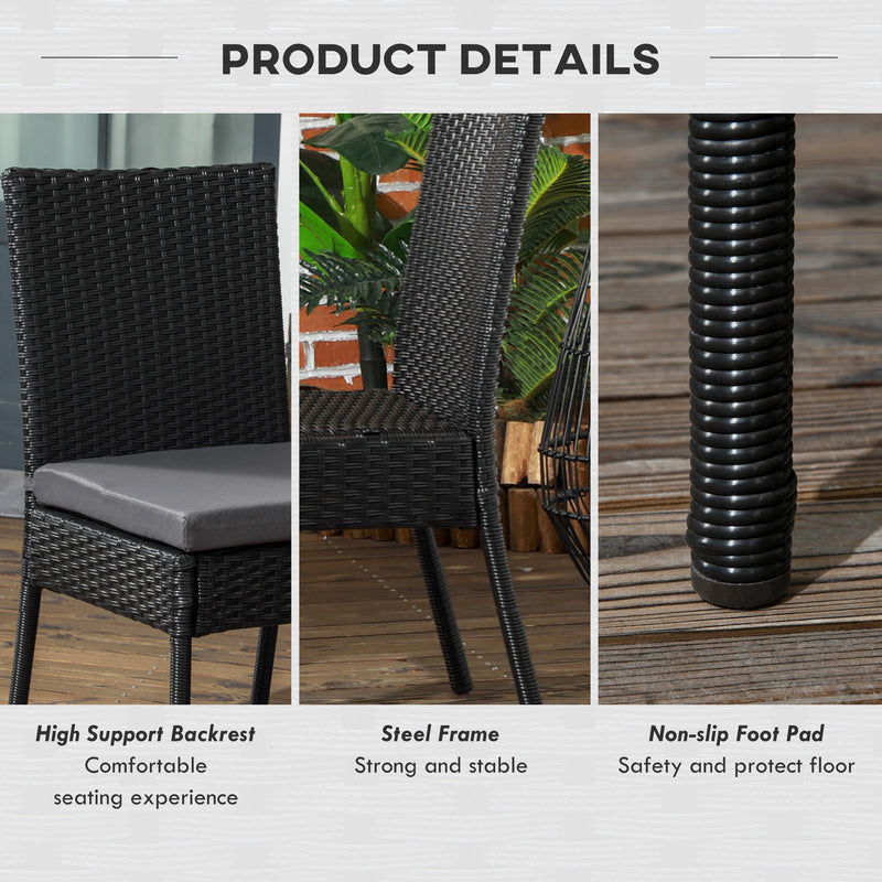 Outsunny 4 PCs Rattan Garden Chairs With Cushion, Wicker Dining Chairs - Black/Brown